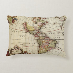 Almofada Decorativa Mapa Antigo das Américas por Johannes De Ram