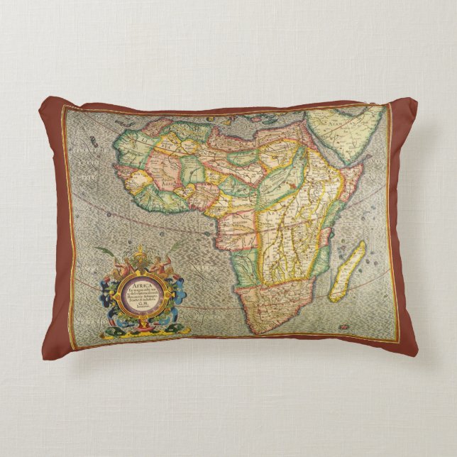 Almofada Decorativa Mapa Antiquado Gerardus Mercator da África (Frente)