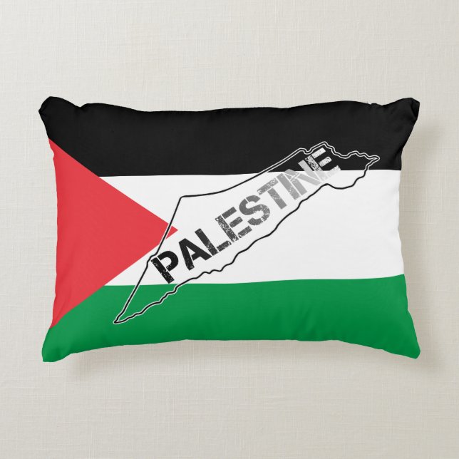 Almofada Decorativa Mapa da Palestina Livre sobre a Bandeira da Palest (Frente)