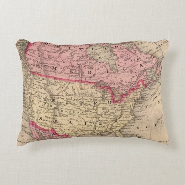 Almofada Decorativa Mapa de America do Norte por Mitchell (Frente)