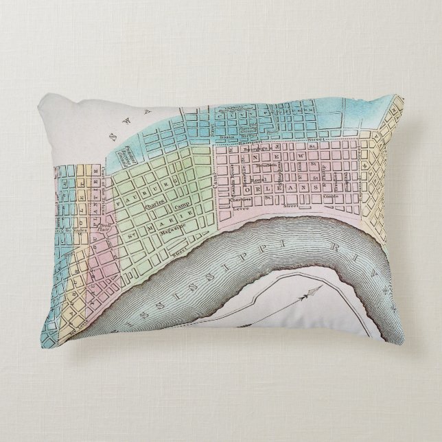 Almofada Decorativa Mapa de Nova Orleães, 1837 (Frente)