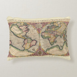Almofada Decorativa Mapa do Mundo Vintage 1609