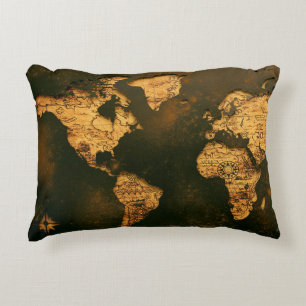 Almofada Decorativa Mapa Mundial Vintage Arte de Cartografia Antiga