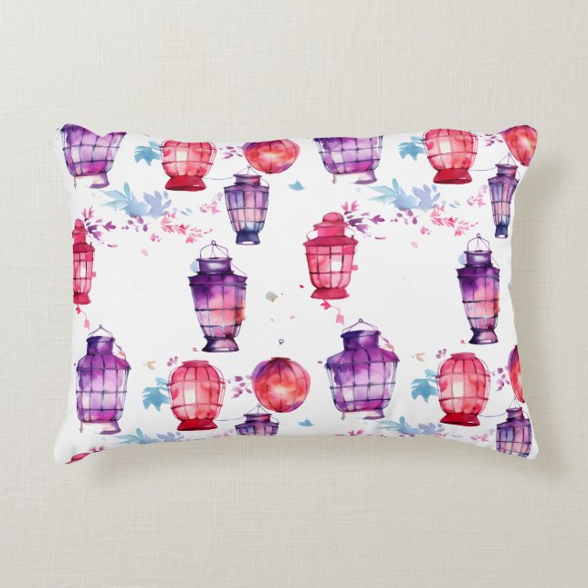 Almofada Decorativa Maravilha com Estilo de Aquarela dos Lanternas (Frente)