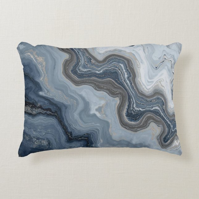 Almofada Decorativa Marbled Navy Blue Light Dusty Blue Abstract Design (Frente)