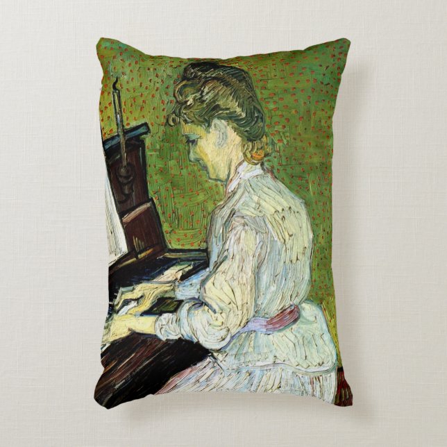 Almofada Decorativa Marguerite Gachet no Piano por Vincent van Gogh (Frente(Vertical))