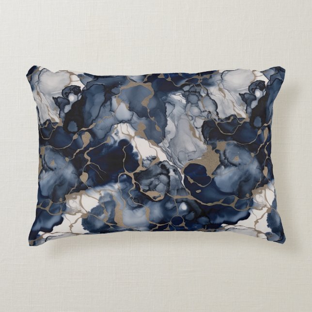 Almofada Decorativa Marinho azul e Cinzas com Dourado antigo (Frente)
