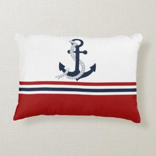 Almofada Decorativa Marinho Náutico Azul Âncora Vermelho Azul