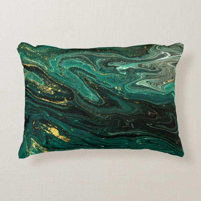 Almofada Decorativa Mármaco Verde: Ripple de Agate Abstrato. (Frente)