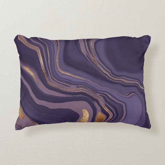 Almofada Decorativa mármore abstrato violeta com ouro (Frente)