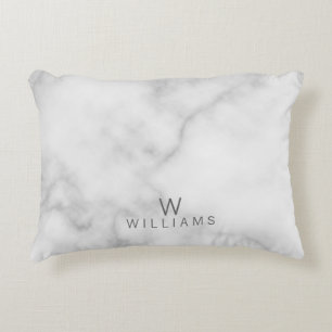 Almofada Decorativa Mármore Branco com Monograma Personalizado e Nome
