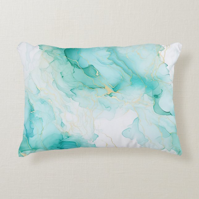 Almofada Decorativa Mármore Branco Dourado Verde Menta (Frente)
