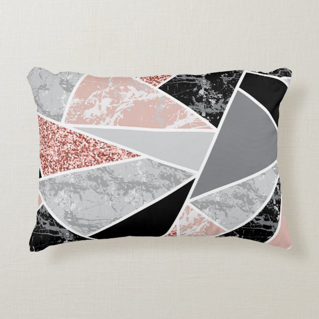 Almofada Decorativa Mármore Geométrico com Largura Rosa: Sem Costura (Frente)