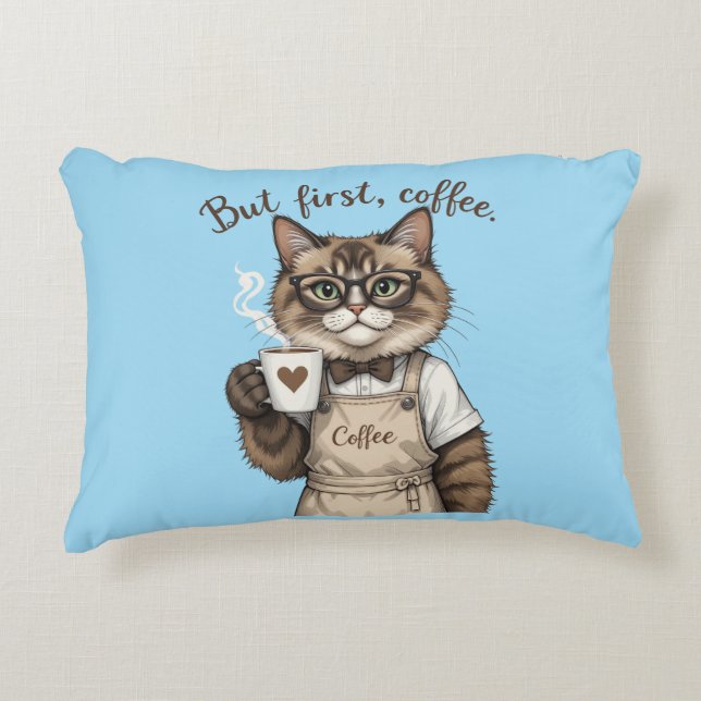 Almofada Decorativa Mas Primeiro, Gato De Café (Frente)