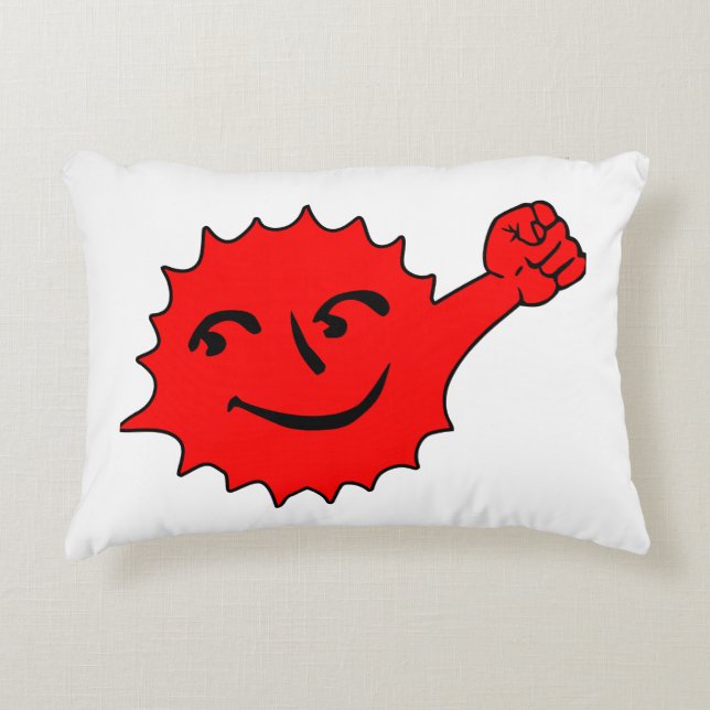 Almofada Decorativa Mascote do Sol Vermelho Alegre (Frente)