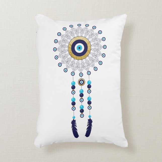 Almofada Decorativa Mau Mandala Drecher Catcher em Azul e Dourado (Frente(Vertical))