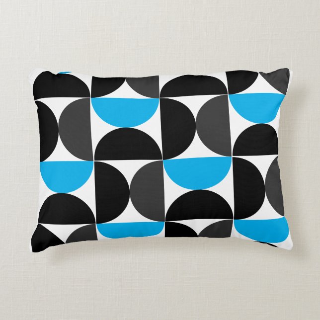 Almofada Decorativa Médio século Azul e Cinzas preto modernos (Frente)