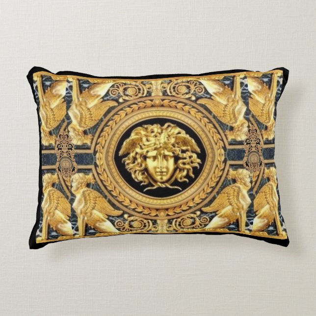 Almofada Decorativa Medusa Dourada Esfinges Gregas Designer  (Frente)
