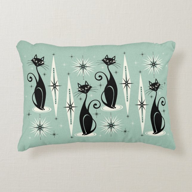 Almofada Decorativa Meio século Meow Retro Atomic Cats - Mint (Frente)