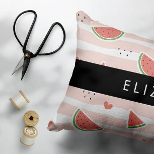 Almofada Decorativa Melancias Vermelhas, Corações, Stripes, Seu Nome