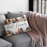 Almofada Decorativa Melhores Amigos | 6 Colagem de Fotografias<br><div class="desc">Comemore a amizade com seus laços com este belo travesseiro de sotaque de colagem fotográfica com 6 fotos favoritas,  com "melhores amigos" no centro em letras pretas de escrita caligráfica. O verso apresenta cinzas pastéis largas e listras brancas.</div>