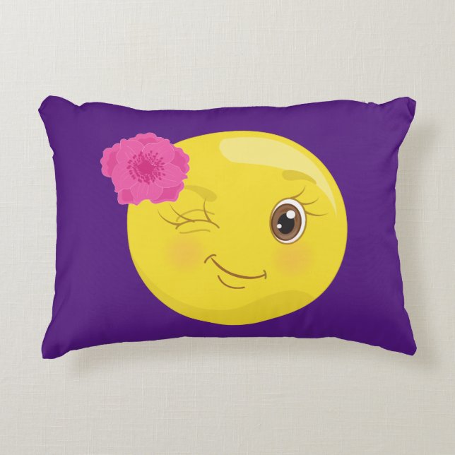 Almofada Decorativa Menina bonito Emoji de Winky (floral) (Frente)
