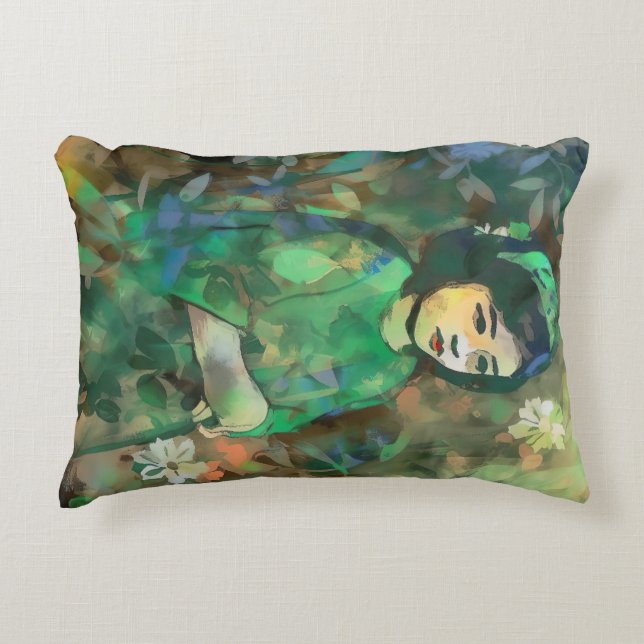Almofada Decorativa Menina em vestida verde (Frente)