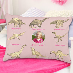 Almofada Decorativa Meninas Dinossauros Nome e Foto Personalizados Ros