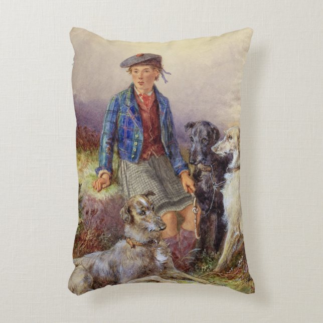 Almofada Decorativa Menino escocês com wolfhounds em um landsca das (Frente(Vertical))