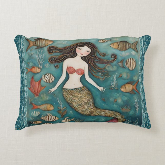 Almofada Decorativa Mermaid Watercolor (Frente)