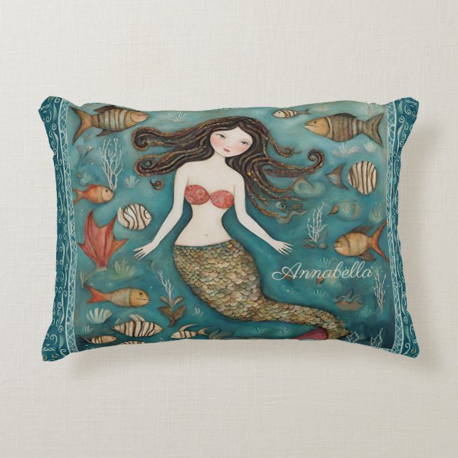 Almofada Decorativa Mermaid Watercolor Personalizada (Frente)