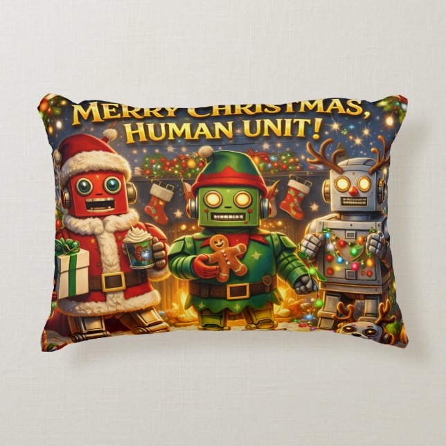 Almofada Decorativa Merry Christmas human unit funny robot holiday pre (Frente)