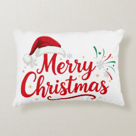 Almofada Decorativa Merry Christmas Typography with Santa Hat and Snow
