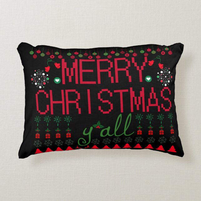 Almofada Decorativa "Merry Christmas Y'all" Ugly Sweater (Frente)
