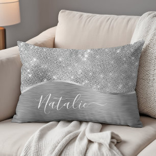 Almofada Decorativa Metálico Personalizado Da Glitter De Prata Glam