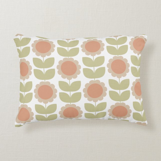 Almofada Decorativa  Mid-Century Pastel Pink Retro Floral Pattern (Frente)
