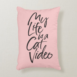 Almofada Decorativa Minha vida é um Gato Vídeo Preto, Escuridão e Rosa