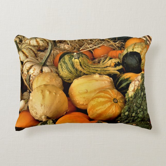 Almofada Decorativa Mini Pumpkins E Gourds Foto De Queda (Frente)