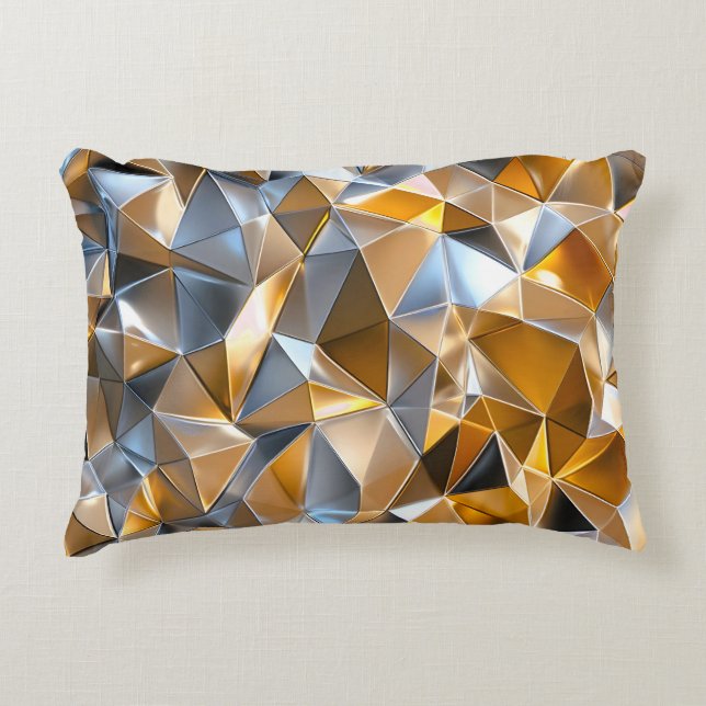 Almofada Decorativa Modern Metallic Abstract Gold Silver Geometric (Frente)