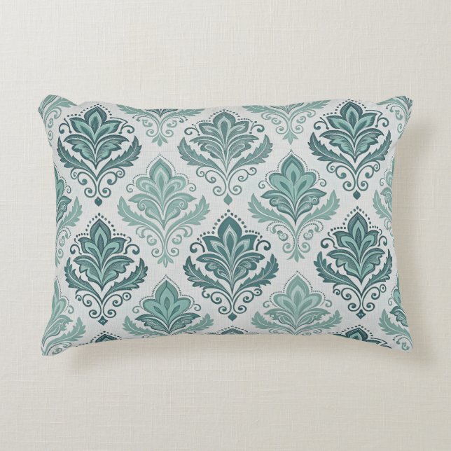 Almofada Decorativa Modern Teal Nordic Damask (Frente)