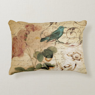 Almofada Decorativa Modern Vintage french Scripts botânicos de aves