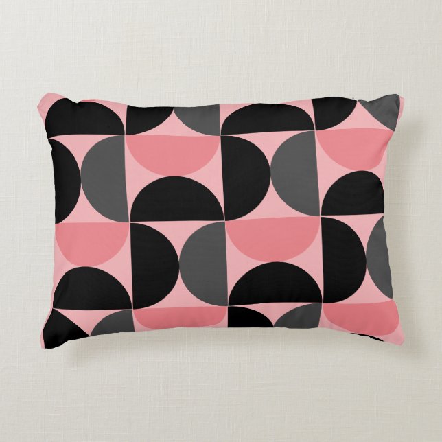 Almofada Decorativa Moderno de Meados do Século Rosa preto e cinza    (Frente)