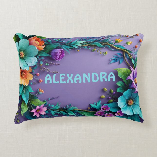 Almofada Decorativa Moldura de Flores 3D em Aquarela 44 (Frente)