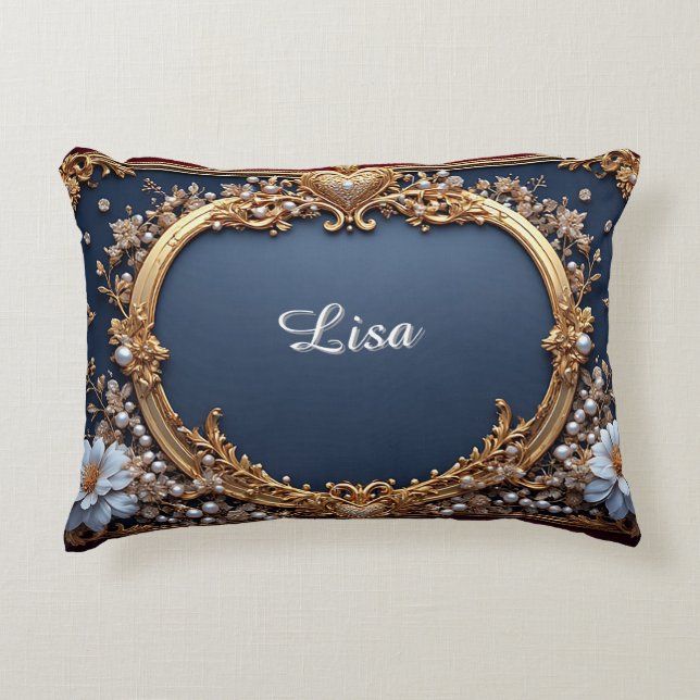 Almofada Decorativa Moldura de Ouro Luxuosa Com Pérolas (Frente)