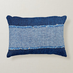 Almofada Decorativa Moldura de tecido de jeans azul denim destruída e