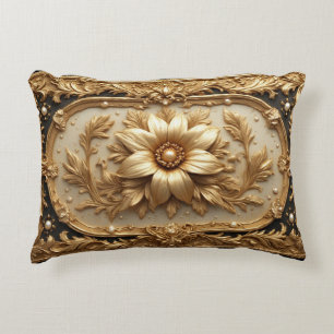 Almofada Decorativa Moldura Floral Dourada Luxuosa