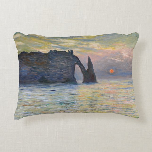 Almofada Decorativa Monet - Manneport, Cliff em Etretat, Sunset (Frente)