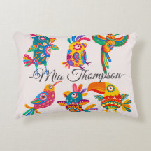 Monogram colorful and cute folk art birds