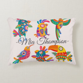 Almofada Decorativa Monogram colorful and cute folk art birds