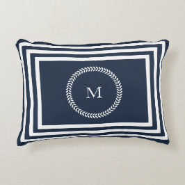 Almofada Decorativa Monograma Azul Elegante com Quadro Branco